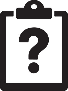 Clipboard with question mark silhouette vector icon for survey, checklist and inquiry design.