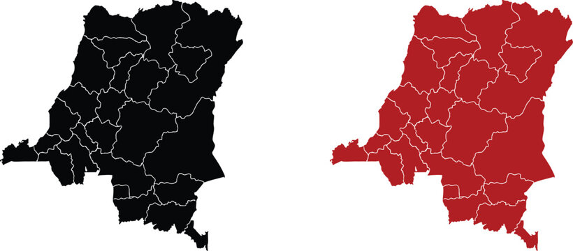 Black and red map of democratic republic of the congo with provinces Vector