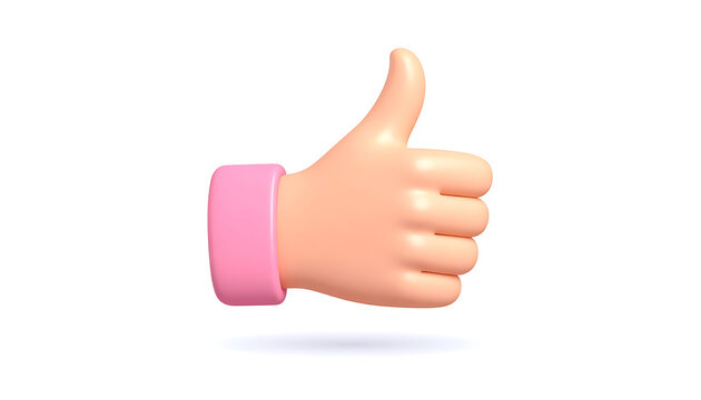 3D cartoon thumb up hand gesture, positive feedback, like symbol, approval icon