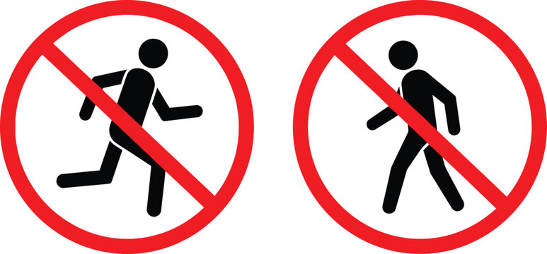 No running and no walking signs with red prohibition circles Vector