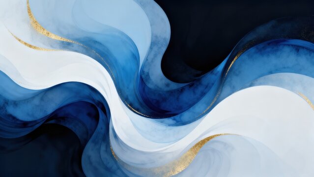 Abstract swirling blue and gold patterns