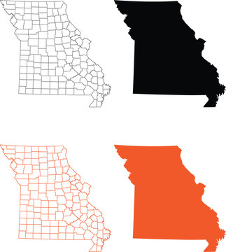 Set of missouri state maps with county borders and solid shapes Vector