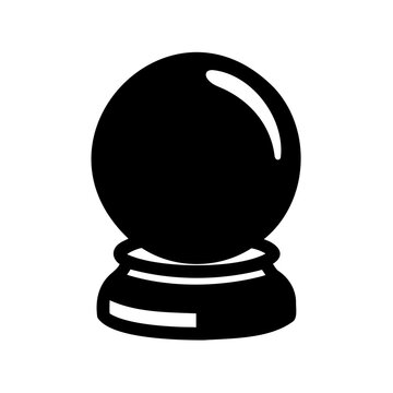 Mysterious black crystal ball vector icon, magic fortune teller sphere, psychic prediction symbol, occult spiritual future vision graphic element