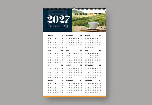 Minimal 2027 Annual Wall Calendar Template Layout