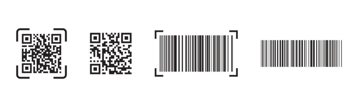 Product barcode and qr code collection. Barcode and qr code graphics isolated on clean background useful for product labeling packaging ecommerce and retail design.