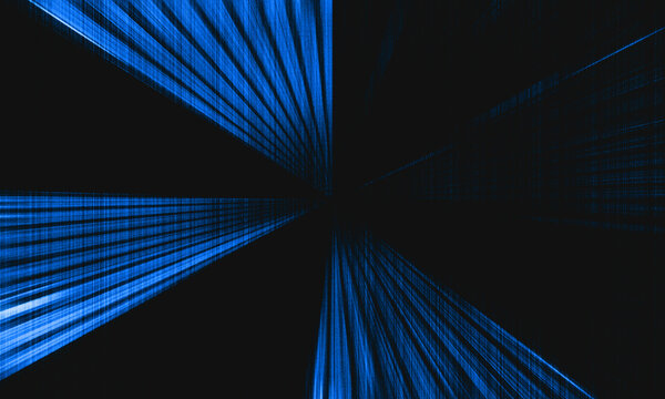 black blue background featuring a one-point perspective effect with Digital or Pixelated Texture and a very symmetrical line composition