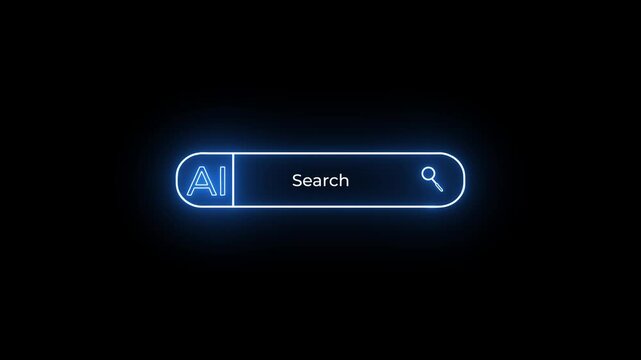 neon ai search bar animation with glowing blue interface.