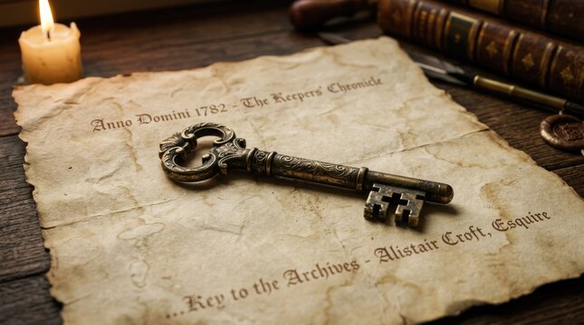 Old brass keys on aged parchment with handwritten inscription old keys