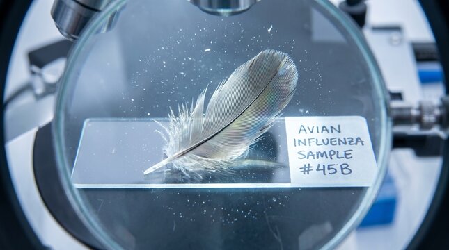 Avian influenza sample with feather in laboratory petri dish