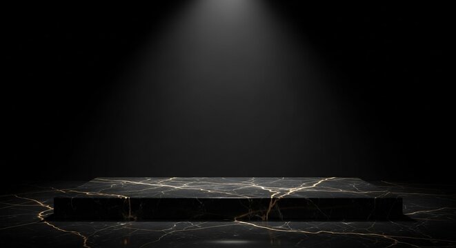 Dark Stage with Spotlight on Marble Pedestal