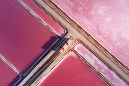 Aerial View of Salt Mine with Pink Salt Drying Pools