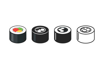 Set of four sushi rolls in different styles, from colorful to outline © Passatic