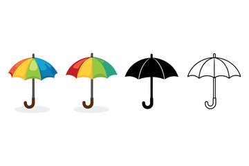 Obraz premium Collection of colorful and black umbrellas, including a line art version