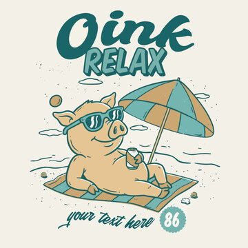 Pig wearing sunglasses on beach.