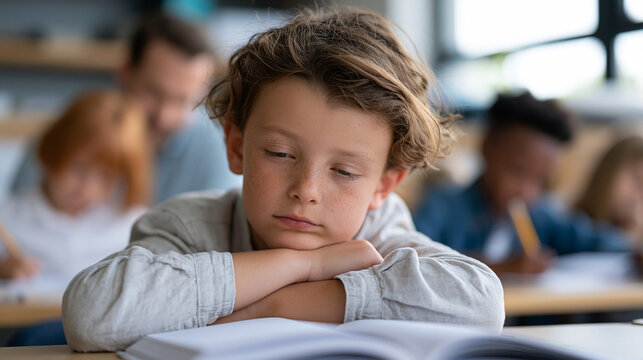 Elementary classroom shows dramatic skill gap as teacher works one-on-one with struggling reader while others work independently, pandemic learning loss, literacy catch-up