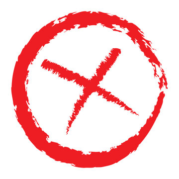 Red Brush cross icon featuring artistic close and cancel button symbol within circle. Perfect for app interfaces, websites, editing tools, branding assets, and contemporary graphic design templates.