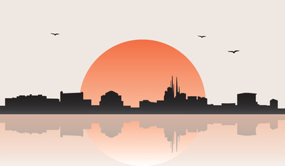 Obraz premium Minimalist contemporary Japanese-style drawing of a half sun skyline with water reflection poster panorama of MARACAIBO, VENEZUELA