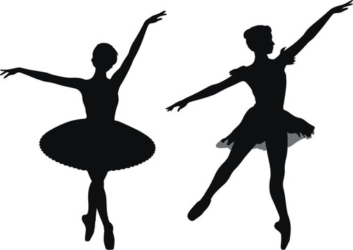 Ballerina silhouettes vector illustration graceful ballet dancers performing elegant poses classical dance isolated black female character artwork collection