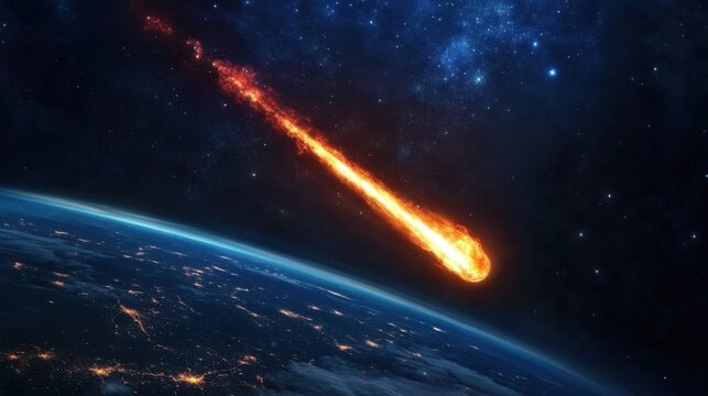 Fiery meteor streaking across Earth atmosphere