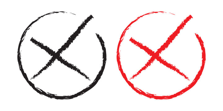 Minimal abstract brush style X symbol icon set with black and red color. ideal for user interface elements, warning signs, mobile applications, web graphics, and creative digital design use.