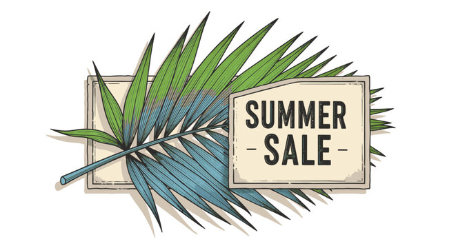 Summer sale sign with palm leaves.
