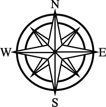 Compass rose vector navigation symbol directional icon black nautical illustration map orientation design isolated graphic element