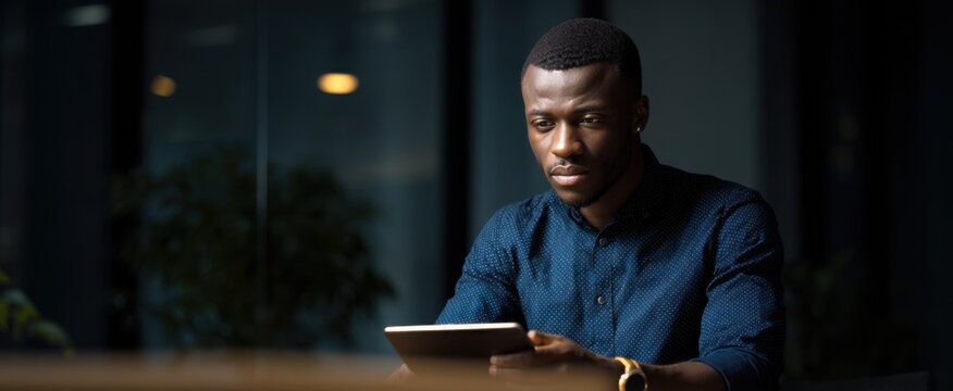Man crafting ideas on a tablet like a wizard in a tech wonderland