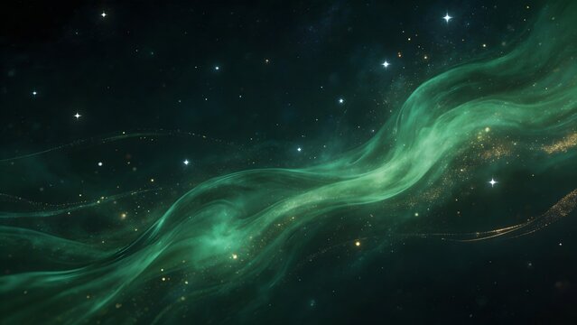 Starry sky with green cosmic waves