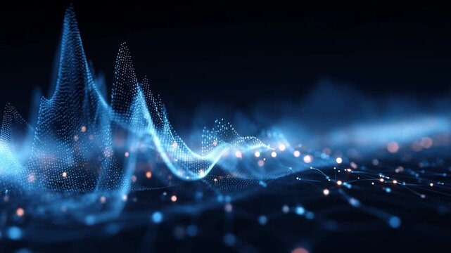 Digital Waveform: A mesmerizing digital waveform dances with light, its elegant lines and glowing particles suggesting a complex data stream and symbolizing the intricacies of technology. 