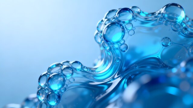 Blue liquid bubbles and wave