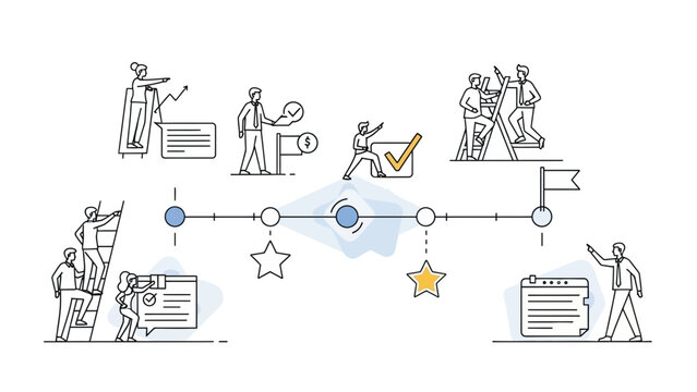 Business project timeline with team collaboration and milestones