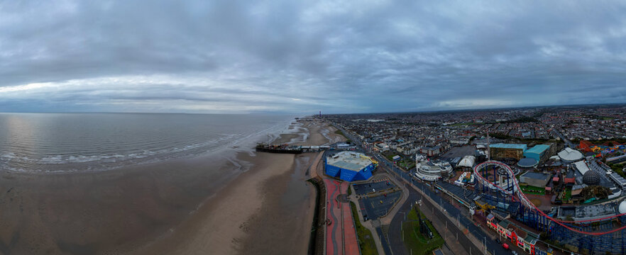 180&deg; Aerial Panorama of Blackpool Town and Central Pier
