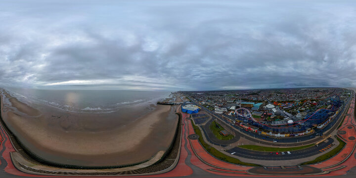 360&deg; Aerial Panorama of Blackpool Town and Central Pier