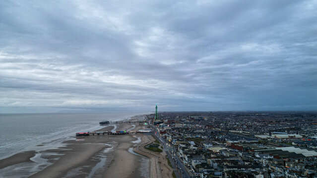 Aerial image of blackpool town and central pier