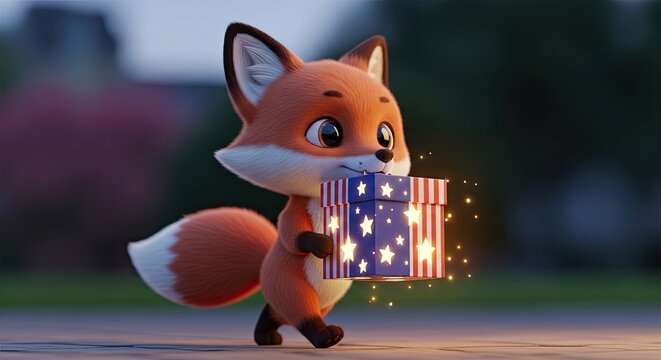 Adorable fox with 4th of july gift american independence day celebration illustration for festive designs