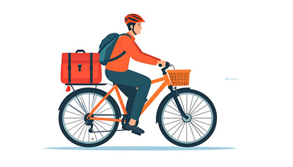 Naklejka premium Pixel art delivery person riding a bicycle with a large insulated bag, conveying food and packages