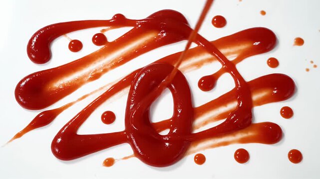 Red ketchup artfully arranged on white surface artistic food composition