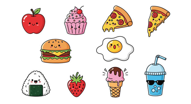 Cute Cartoon Food Doodles Set