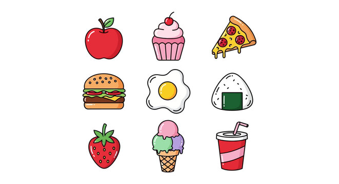 Colorful Cartoon Food Icons Set