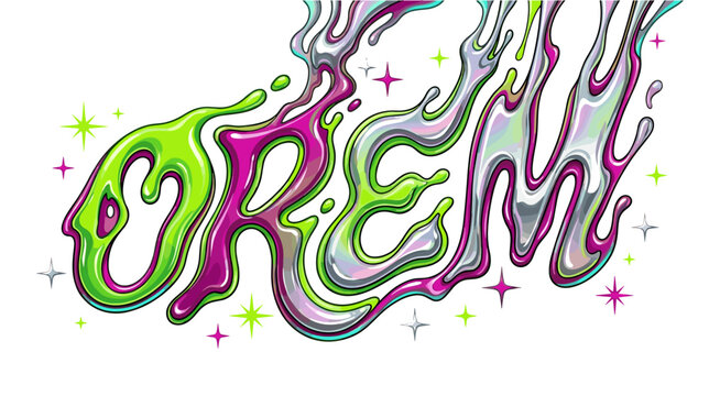 OREM liquid slime lettering design with vibrant neon gradient colors