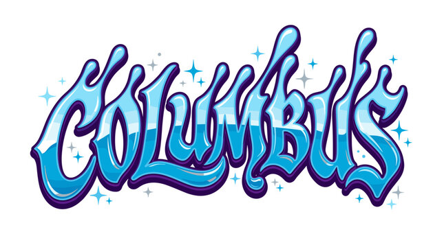 Columbus city name graffiti typography design with shiny blue aesthetic