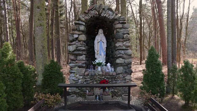 Grotto of Our Lady of Lourdes in Sanctuary of Our Lady of Loretto in Loretto village, Wyszkow County in Poland