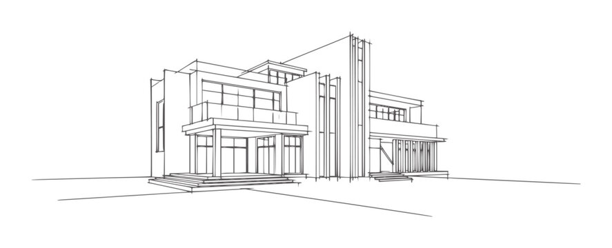 Of a modern two story house with balconies and large windows building architecture