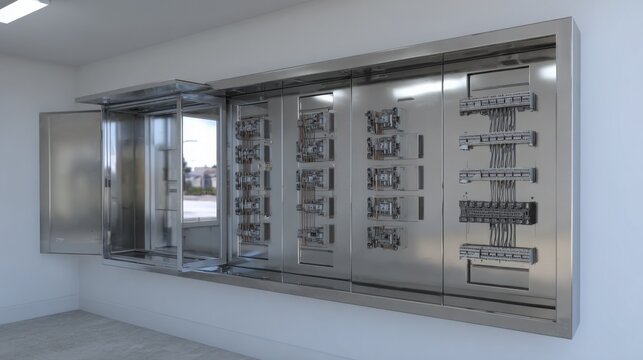 Wall-mounted fiber optic termination box unit for secure network connectivity inside a modern building