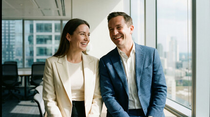 Fototapeta premium Portrait of two business colleagues, smiling