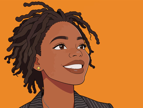 Stylized Portrait of Smiling Black Young Woman with Locs
