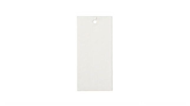 Vertical white paper gift tag for retail price label or minimalist brand identity frontal isolated png on a transparent background perfectly cutout high resolution
