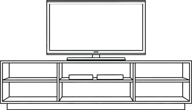 Black line drawing of tv on a media console