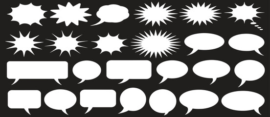 Comic Burst, Speech Bubble and Text Box Silhouette Vector Set Featuring Essential Graphic Elements for Comic Design, Pop Art, Retro Style Storytelling and Dialogue Highlights © YET FAR 
