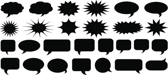 Comic Burst, Speech Bubble and Text Box Silhouette Vector Set Featuring Essential Graphic Elements for Comic Design, Pop Art, Retro Style Storytelling and Dialogue Highlights © YET FAR 